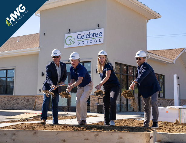 HWG team members participating in a groundbreaking ceremony for a Celebree School.
